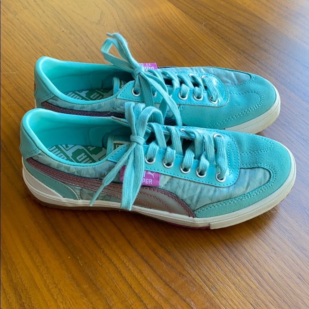 Vintage Puma TT Super. Size 7. Turquoise/Pink/Silver